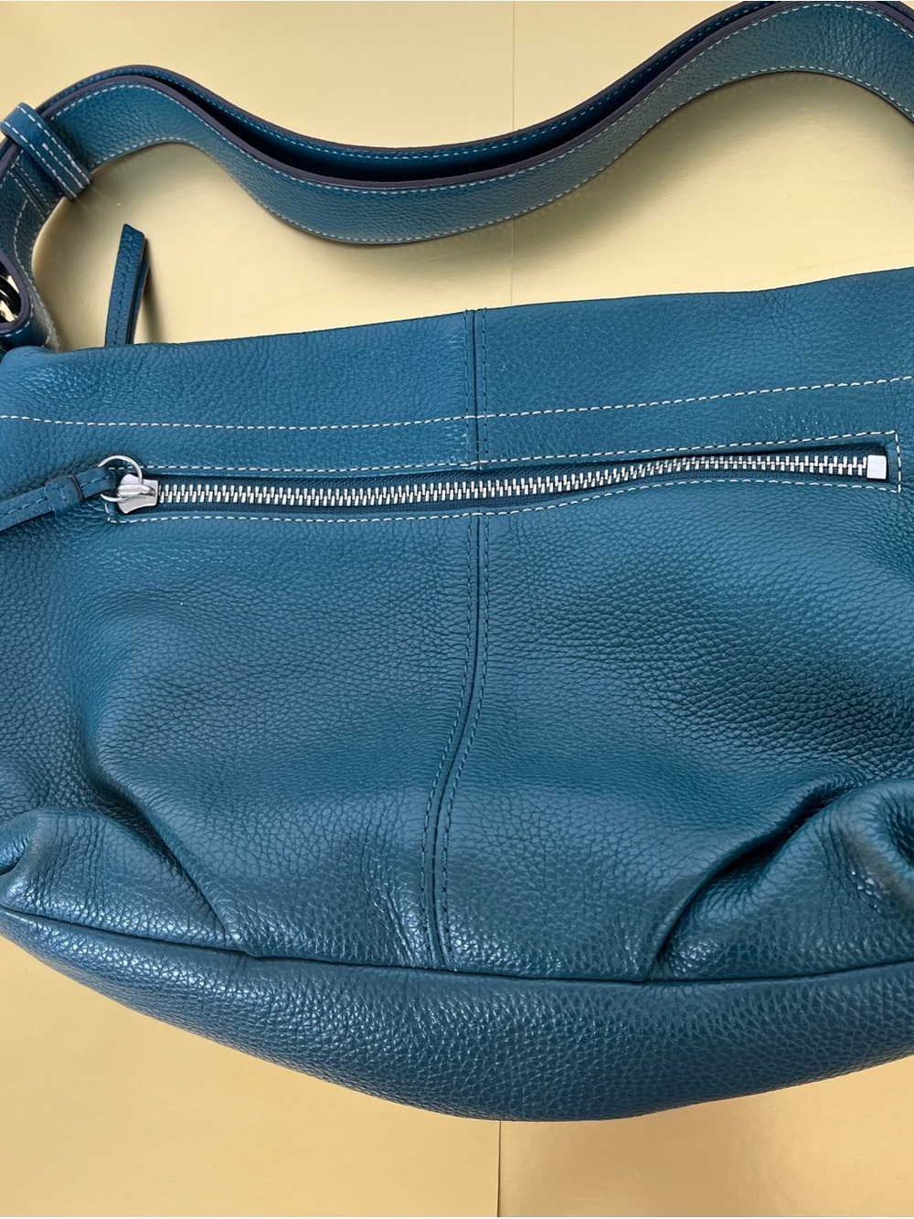 Coach Teal Pebbled Leather Hobo Shoulder Bag Silver - Picture 6 of 8